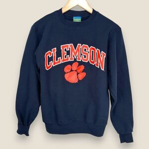 Vintage Clemson Tigers Champion Eco Fleece Sweatshirt Men XS Navy‎ Blue Crewneck